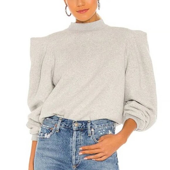 Agolde Tops - AGOLDE Folded Puff Sleeve Mock Neck Sweatshirt S Oversized Light Gray Heathered
